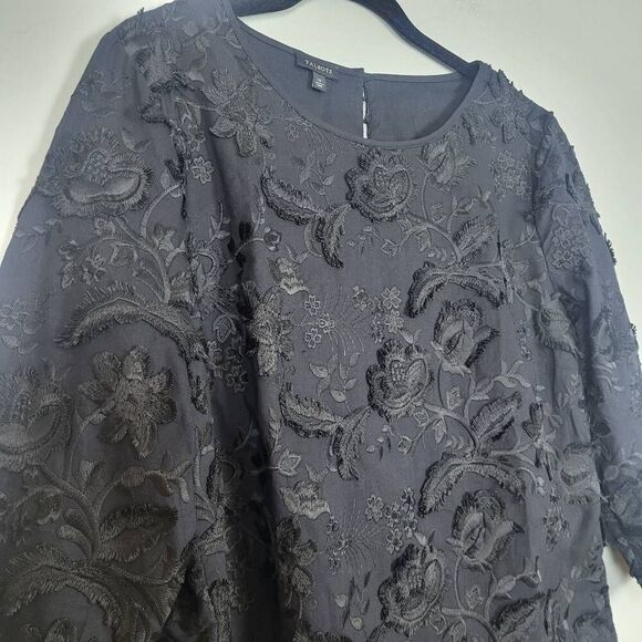 Talbots Womens Floral Embroidered Top Black Size 12 Dark Romantic Fairy Feminine - Picture 3 of 8